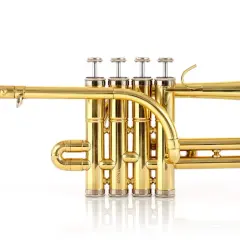 Une trompette en laiton brillant, prête à jouer une mélodie joyeuse. Ses pistons sont alignés, attendant le souffle du musicien.