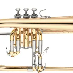 Un magnifique cornet à pistons doré, un instrument de musique de la famille trompette, prêt à jouer une mélodie entraînante.