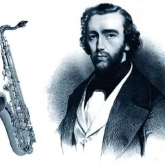 Adolphe Sax, inventeur du saxophone, et son instrument emblématique. L'origine du saxophone est ici illustrée.