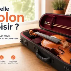Un violon instrument de musique dans son étui, prêt à être choisi. Guide complet pour débuter et progresser.