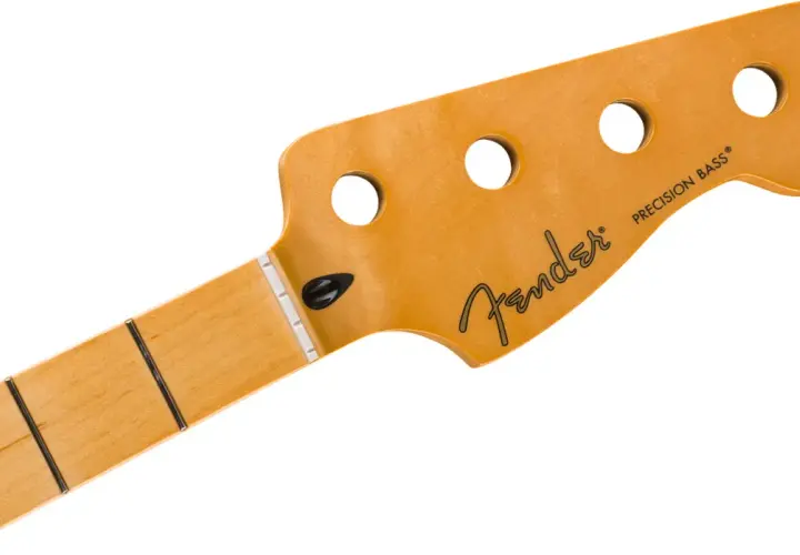 Manche de basse Fender Precision Bass, profil C moderne, bois clair, logo Fender.