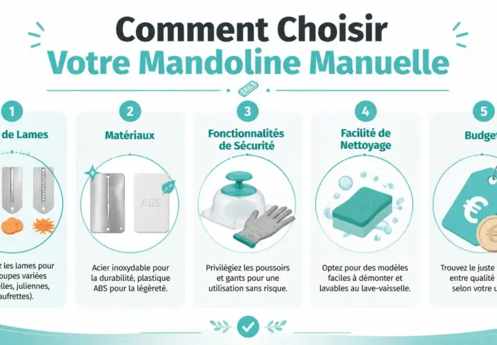 Guide pour choisir votre mandoline : lames, matériaux, sécurité, nettoyage et budget. Cet instrument de cuisine est essentiel.