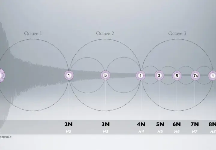Visualisation des harmoniques de la musique, montrant la fondamentale et ses octaves successives.