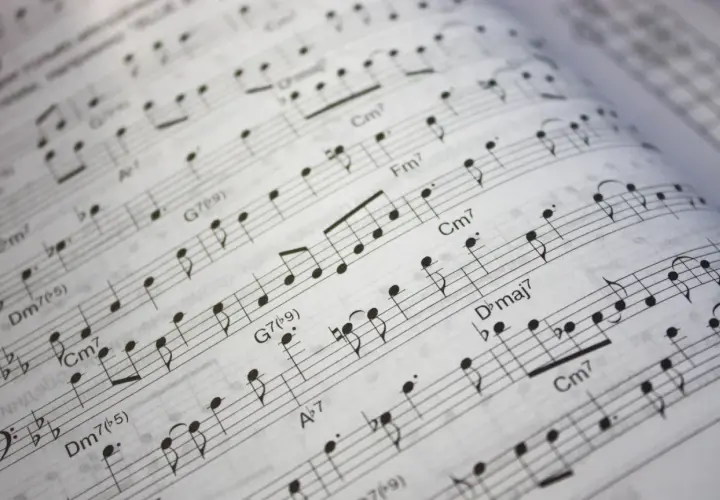 Partition musicale avec des notes et des accords, suggérant une transposition pour saxophone alto.