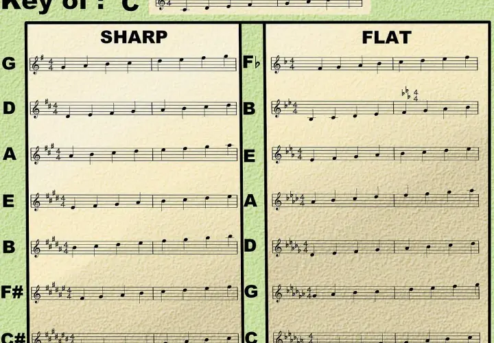 La signification du symbole de note de musique est expliquée par des gammes en dièse et en bémol, montrant les altérations.