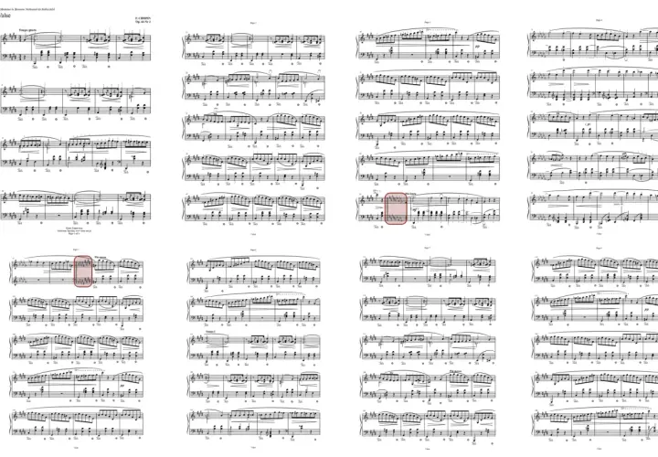 Partition de valse de Chopin, Op. 64 Nr 2. Les notes indiquent comment trouver la tonalité du morceau.