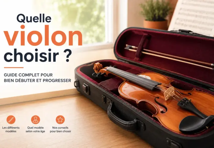 Un violon instrument de musique dans son étui, prêt à être choisi. Guide complet pour débuter et progresser.