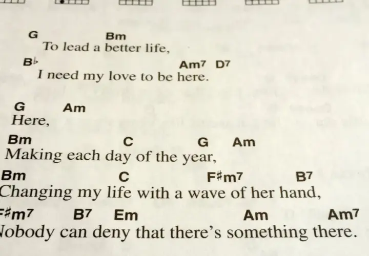 Partition de chanson avec accords, dont la gamme mi majeur, pour "To lead a better life".