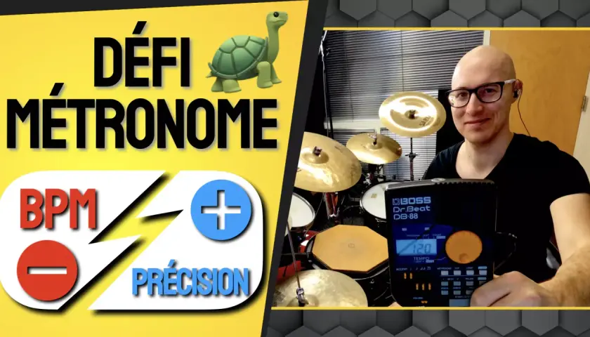 Un batteur avec un métronome BOSS Dr.Beat DB-88, prêt à trouver le groove musique parfait. Le défi du métronome est lancé !