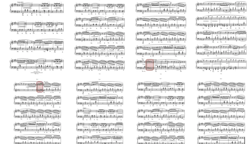 Partition de valse de Chopin, Op. 64 Nr 2. Les notes indiquent comment trouver la tonalité du morceau.