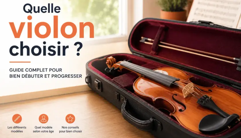 Un violon instrument de musique dans son étui, prêt à être choisi. Guide complet pour débuter et progresser.