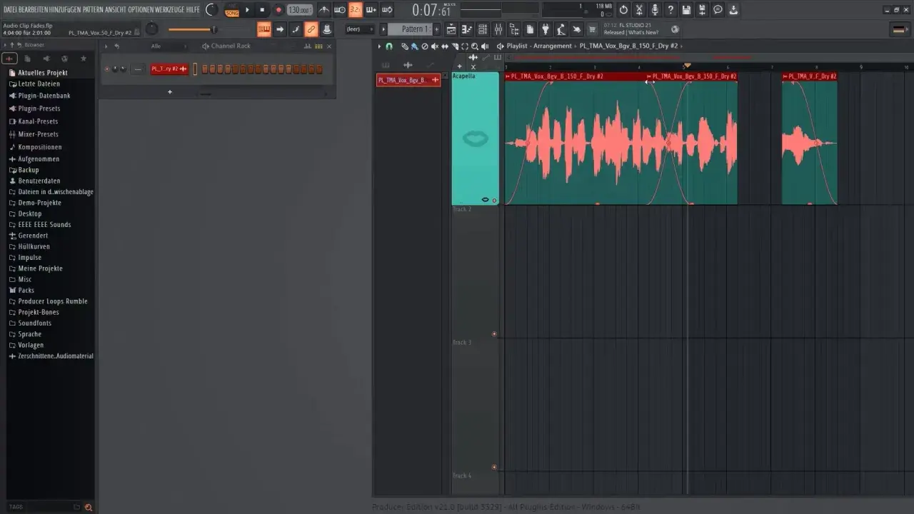 Interface FL Studio pour apprendre à mixer des voix. On voit des formes d'onde audio et des pistes dans la timeline.