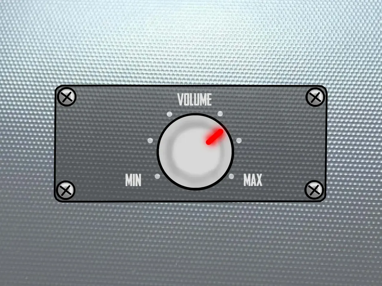 Un bouton de volume, illustration de la définition d'un égaliseur, réglé sur une position intermédiaire entre MIN et MAX.